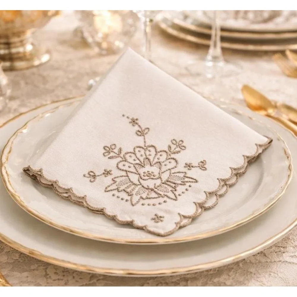 Vintage 1940s Linen Napkin Floral Cutwork Embroidery 16